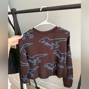 ASOS Brown Crewneck Sweater with Blue Dino Motif